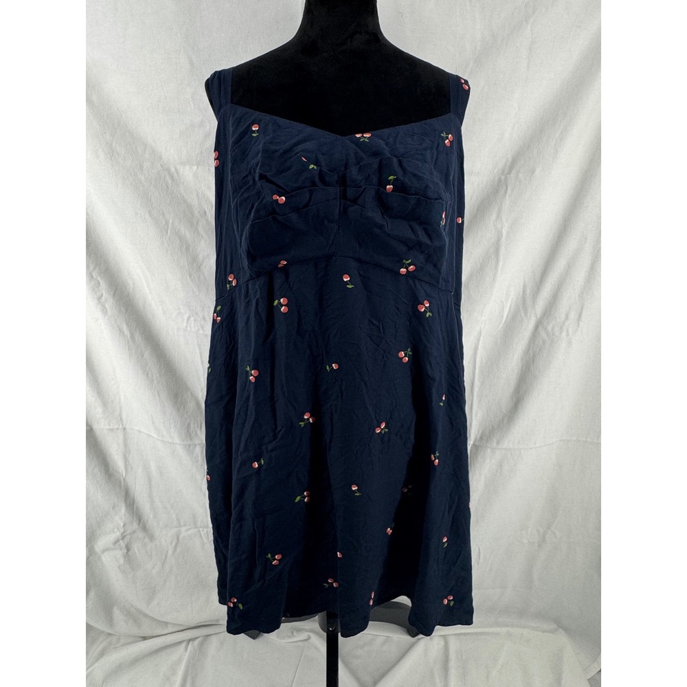 Old Navy Women 2X Navy Blue Cherry Print Sundress‎ Sweetheart Neck Pockets NWT